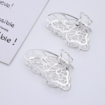 Alloy Claw Hair Clips, Butterfly, Silver, 80x50mm