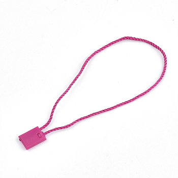 Polyester Cord with Seal Tag, Plastic Hang Tag Fasteners, Deep Pink, 190~195x1mm, Seal Tag: 11x8x3mm and 9x3x2mm, about 1000pcs/bag