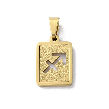 304 Stainless Steel Twelve Constellations Pendants, Real 18K Gold Plated, Rectangle Charm, Sagittarius, 17.5x12x2mm, Hole: 7.5x3.5mm