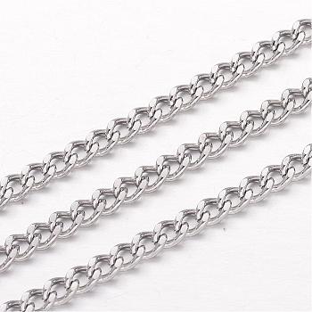 304 Stainless Steel Curb Chains, Twisted Chains, Unwelded, Faceted, Stainless Steel Color, 4x3x0.8mm