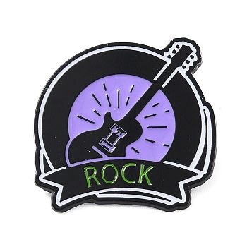 Guitar Creative Rock Music Theme Enamel Pins, Black Alloy Badge for Clothes Backpack, Lilac, 35x35.5x1.4mm