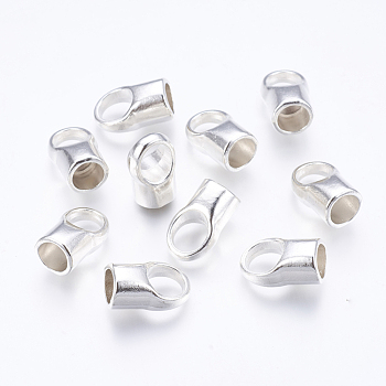 Brass Cord Ends, Cadmium Free & Lead Free, Silver Color Plated, 12x19mm, Hole: 8mm, Inner Diameter: 8mm