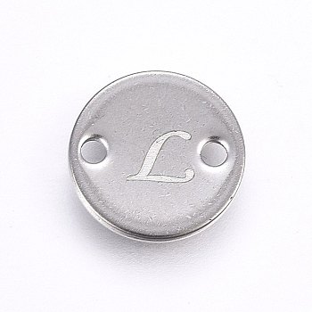 201 Stainless Steel Links connectors, Flat Round, Letter.L, Stainless Steel Color, 8x1mm, Hole: 1.5mm