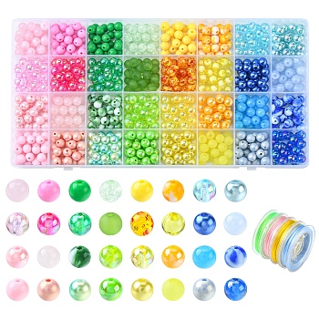 DIY Candy Color Bracelet Making Kit, Including Acrylic Round & ABS Imitation Pearl Beads, Elastic Crystal String, Mixed Color, Beads: 800Pcs/set