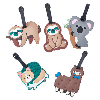 5Pcs 5 Style Koala Sloth Dog PVC Luggage Tag, Travel ID Labels, Suitcase Name Tags, Mixed Color, 130~178mm, 1pc/style