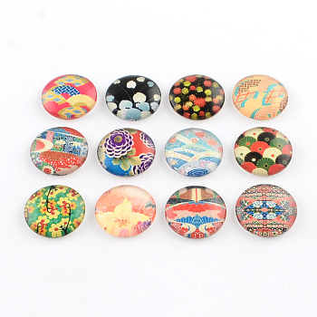 Half Round/Dome Pattern Photo Glass Flatback Cabochons for DIY Projects, Mixed Color, 12x4mm