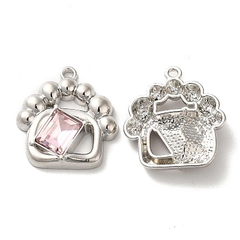 Alloy Pendant, with Glass, Platinum, Lead Free & Cadmium Free, Bag Charm, Misty Rose, 22x20x4.5mm, Hole: 1.5mm