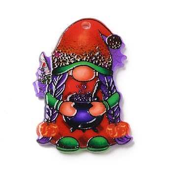 Halloween Printed Acrylic Pendants, Gnome Charms, Red, 36x24x2.5mm, Hole: 1.8mm