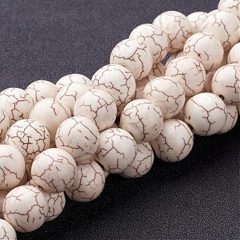 Synthetic Magnesite Beads Strands, Round, White, 12mm, Hole: 1mm, about 35pcs/strand, 15.9 inch, about 14strands/1000g