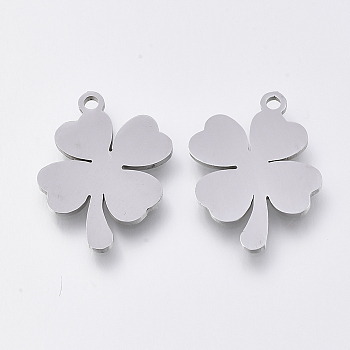 201 Stainless Steel Pendants, Laser Cut Pendants, Clover, Stainless Steel Color, 17x13x1mm, Hole: 1.4mm