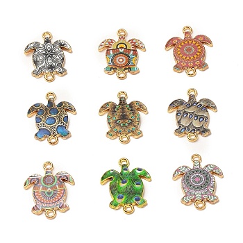 Printed Alloy Connector Charms, Sea Turtle Links, Cadmium Free & Nickel Free & Lead Free, Golden, Mixed Color, 23.3~23.4x17.8~18x1.6mm, Hole: 1.7~1.8mm