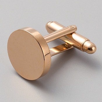 Stainless Steel Cuff Button, Cufflink Findings for Apparel Accessories, Flat Round, Rose Gold, 20x18x15mm