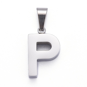 304 Stainless Steel Letter Pendants, Manual Polishing, Alphabet, Stainless Steel Color, Letter.P, 18x11x3.5mm, Hole: 6.5x3mm