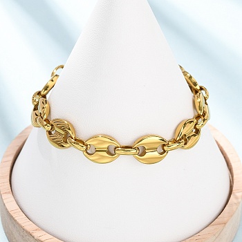 304 Stainless Steel Coffee Bean Chain Bracelets for Women, Golden, 6.77 inch(17.2cm)