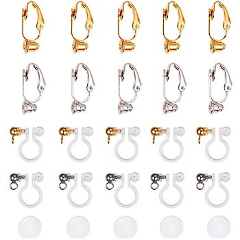 Painless Prevent Allergy Resin Transparent U Type Alloy Ear Clip, Brass Clip on Earring Converter, Anti-pain Plastic Ear Clip Pad, Mixed Color, 6.8x5.2x1.1cm, 48pcs/set