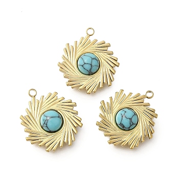 Synthetic Turquoise Boho Pendants, 304 Stainless Steel Vortex Charms, Golden, 19.5x17x4.5mm, Hole: 1.6mm