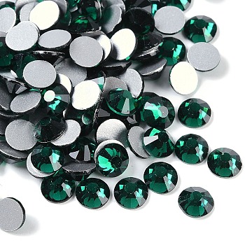 Glass Flat Back Rhinestone, Grade A, Back Plated, Faceted, Half Round, Emerald, 6.3~6.5mm, about 288pcs/bag