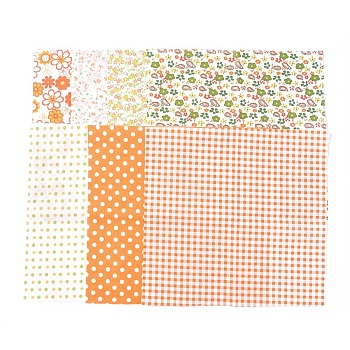 Printed Cotton Fabric, for Patchwork, Sewing Tissue to Patchwork, Quilting, Flower/Polka Dot/Tartan Pattern, Orange, 25x24cm, 7sheets/set.