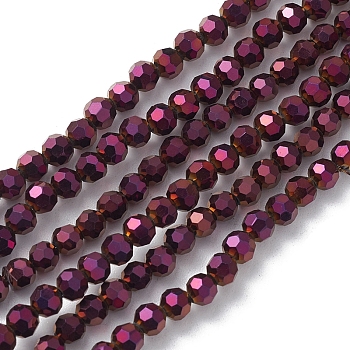 Electroplate Glass Beads Strands, Faceted, Rondelle, Purple, 4x4mm, Hole: 0.9mm, about 95pcs/strand, 14.41''(36.6cm)