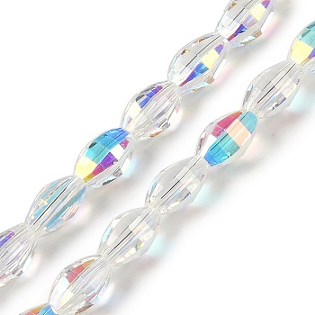 Electroplate Glass Beads Strands, AB Color Plated, Faceted, Oval, Clear AB, 9.5x5.5mm, Hole: 1.2mm, about 60pcs/strand, 22.05''(56cm)