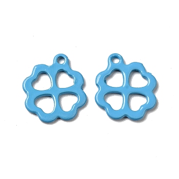 Spray Painted 201 Stainless Steel Charms, Clover Charms, Deep Sky Blue, 12x11x1mm, Hole: 1.2mm