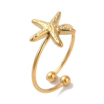 Ion Plating (IP) 304 Stainless Steel Starfish Open Cuff Rings for Women, Golden, 21x12mm