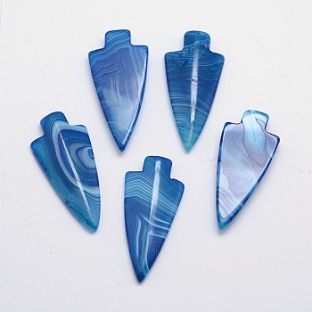 Arrowhead Natural Agate Cabochons, Dyed, Dodger Blue, 42~47x21~22x5~6mm