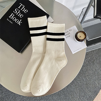 Cotton Knitting Socks, Winter Warm Thermal Socks, Stripe Pattern, White, 300x70mm