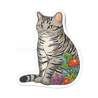50Pcs Cat in Flower Tattoo PVC Waterproof Stickers(AJEW-M223-03)-2