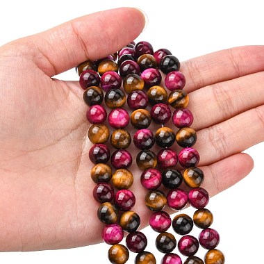 Natural Rose Tiger Eye(Dyed & Heated) and Yellow Tiger Eye(Dyed & Heated) Beads Strands(X-G-G101-8mm-1)-4