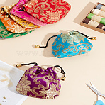 Chinese Style Stain Brocade Jewelry Packing Pouches, Drawstring Gift Bags, Auspicious Cloud Pattern, Mixed Color, 11x11cm, 8pcs/set(ABAG-LP0001-26A)