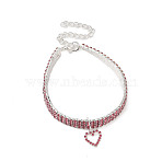 Adjustable 3-Row Iron Rhinestone Cup Chain Pet Collars, Slider Heart Pendant Cat Dog Choker Necklace, Burgundy, 258mm(AJEW-A054-01E)