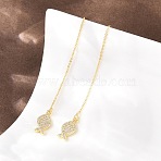 Fish Brass Micro Pave Clear Cubic Zirconia Ear Thread, Rack Plating, Long-Lasting Plated, Lead Free & Cadmium Free, Golden, 64.5x7.5mm(EJEW-H182-12G)