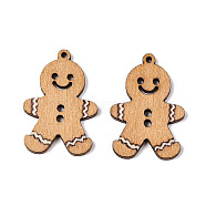 Printed Poplar Wood Pendants, Christmas Series, Gingerbread Man, 35x23.5x2mm, Hole: 1.6mm(FIND-N005-74F)