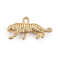 Tibetan Style Alloy Pendants, Tiger, Lead Free & Nickel Free & Cadmium Free, Real 18K Gold Plated, Matte Gold Color, 11x22x2.5mm, Hole: 1.5mm(TIBEP-T002-09MG-NR)