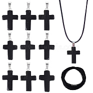 20Pcs Natural Black Agate Pendants Necklace Macking, Religion Cross Charm, with 1 Bundle Winding Waxed Polyester Cord, Dyed & Heated, Cross: 28~30x18x6mm, Hole: 7x3.5mm, Cord: 1mm(G-UN0001-09B)