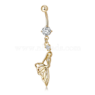 Piercing Jewelry, Brass Cubic Zirciona Navel Ring, Belly Rings, with 304 Stainless Steel Bar, Lead Free & Cadmium Free, Mermaid Shape, Clear, 57.5mm, Pendant: 35.5x12mm, Bar: 15 Gauge(1.5mm), Bar Length: 3/8"(10mm)(AJEW-EE0006-52A-G)