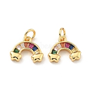 Eco-friendly Brass Micro Pave Colorful Cubic Zirconia Pendants, with Jump Ring, Cadmium Free & Lead Free, Rainbow with Star, Real 18K Gold Plated, 10.5x12.5x2.5mm, Hole: 3.2mm(X-KK-D080-26G)