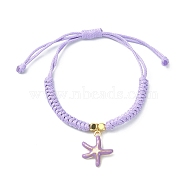 Starfish Shape Alloy Enamel Pendant Bracelets, Adjustable Waxed Polyester Braided Cord Bracelets, for Women, Lilac, 0.12cm, Inner Diameter: 1-1/8~3-3/8 inch(2.9~8.5cm)(BJEW-JB09883-01)