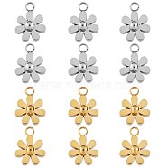 12Pcs 430 Stainless Steel Small Flower Pendants, Metal Daisy Pendant for Jewelry Earring Bracelet Handmade Making, Golden & Stainless Steel Color, 9mm, Hole: 2mm(JX238A)