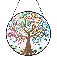 Flat Round Glass Pendant Decoration, Iron Chain Wall Hanging Decoration, Tree of Life, 250mm(HJEW-WH0042-94A)