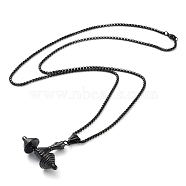 Vacuum Plating 304 Stainless Steel Dumbbell Pendant Necklaces, Black, 27.17~27.84''(69~70.8cm), Dumbbell: 35x40x14mm(NJEW-Z023-01EB)