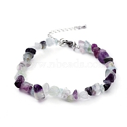 Natural Fluorite Chip Beaded Bracelets, with Platinum Plated Brass Chain Extender and 304 Stainless Steel Lobster Claw Clasps, 7-7/8 inch(20cm)(BJEW-JB05062)