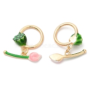 Brass Toggle Clasps with Green Enamel, Lotus Flower, Real 18K Gold Plated, Ring: 20.5x18.5x8mm, Flower: 26x6.5x4mm, Hole: 1.8mm(KK-K333-63G)