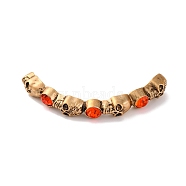 Alloy Halloween Skull Connector Links Charms, with Orange Red Glass, Lead Free & Nickel Free & Cadmium Free, Antique Bronze, 8.5x63x6mm, Hole: 1.6mm(FIND-M042-04AB-NR)