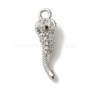 Rack Plating Brass Micro Pave Cubic Zirconia Pendant, Cadmium Free & Lead Free, Long-Lasting Plated, Horn of Plenty/Italian Horn Cornicello Charms, Platinum, 18.5x6mm, Hole: 1.6mm(KK-A229-03A-P)