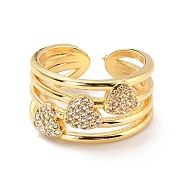 Heart Cubic Zirconia Cuff Finger Ring for Valentine's Day, Real 18K Gold Plated Brass Wide Band Open Ring, Cadmium Free & Lead Free, Clear, US Size 6 1/2(16.9mm)(RJEW-C004-04-RS)