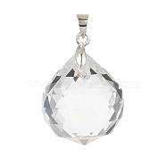 Clear Glass Pendants, with Brass Ice Pick Pinch Bails, Faceted Teardrop Charms, Silver, 28.5x21mm, Hole: 4x3.5mm(PALLOY-JF02404-01)