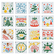 16Pcs 16 Styles Christmas Theme PET Plastic Hollow Out Drawing Painting Stencils Templates, Square with Christmas Theme Pattern, White, 130x130x0.3mm, 1pc/style(DIY-WH0387-80)