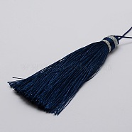 Nylon Tassels Big Pendant Decorations, Marine Blue, 95x10.5mm(HJEW-L010-12)